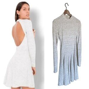 American Apparel Oatmeal Heather Long Sleeve Open Back Skater Dress, Size Medium